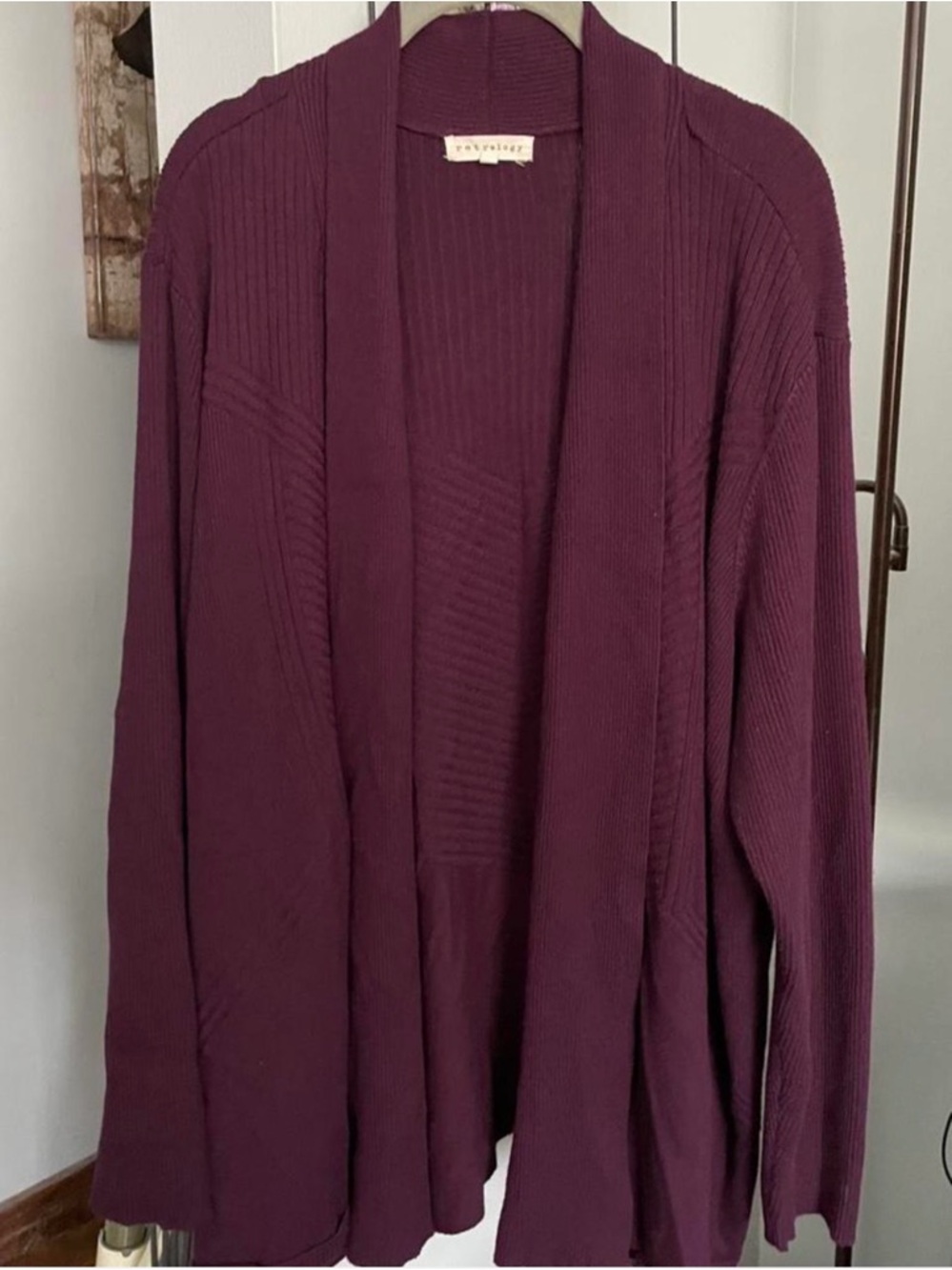 Eileen Fisher Plum Open-Front Ribbed Cardigan